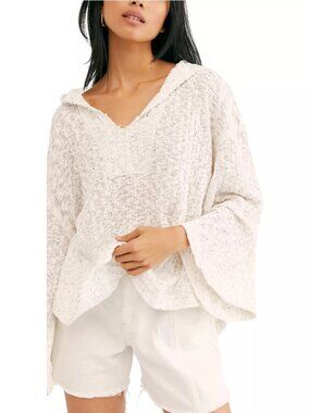 Free People Baja Babe Hacci Knit Sweater Hoodie Slouchy Relaxed Fit Top Cover Up